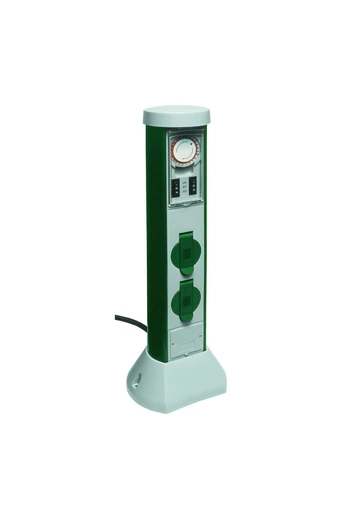 Kerti energiaoszlop 2 dugaljjal, mechanikus időkapcsolóval, GreenCraft 5m vezetékkel IP44