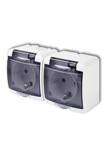 Aquastar 2-es földelt dugalj, átlátszó csapfedeles, IP54, fehér
