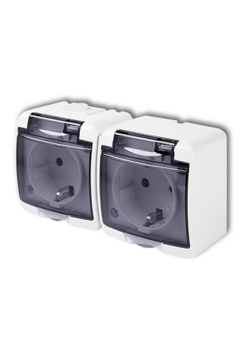 Aquastar 2-es földelt dugalj, átlátszó csapfedeles, IP54, fehér