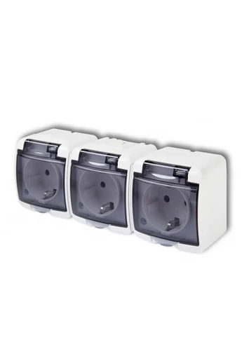 Aquastar 3-as földelt dugalj, átlátszó csapfedeles, IP54, fehér