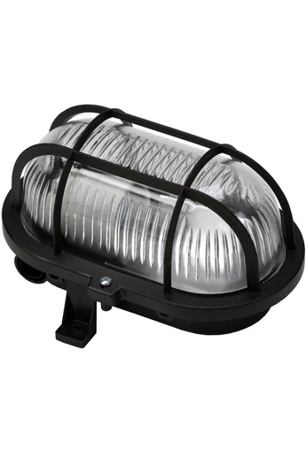 Hajólámpa, ovális, műanyagráccsal 60W, fekete