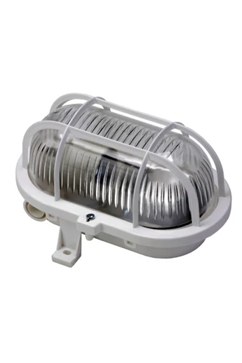 Hajólámpa, ovális, műanyagráccsal 60W, fehér