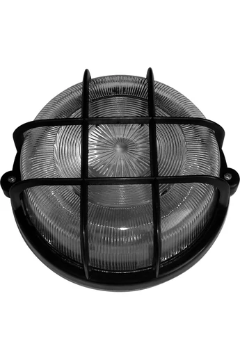 Hajólámpa, kerek, műanyagráccsal 100W, fekete