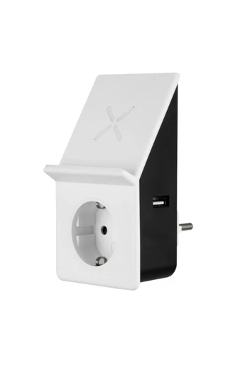 Földelt köztes csatlakozó aljzat 2xUSB töltővel és mobiltelefon tartóval