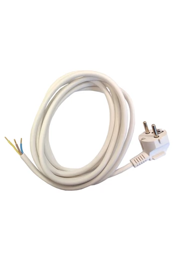 Csatlakozóvezeték földelt dugóval, 3m, 3x1.5, fehér, H05VV-F