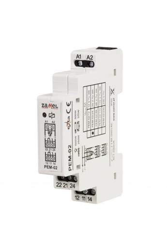 Hálózati elektromágneses relé, 24V AC/DC, 2x8A, PEM-02/024