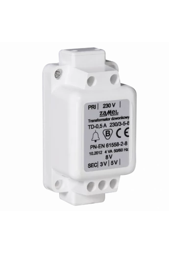 Csengő transzformátor, 230V / 3-5-8V, 0.5A, IP30, TD-230