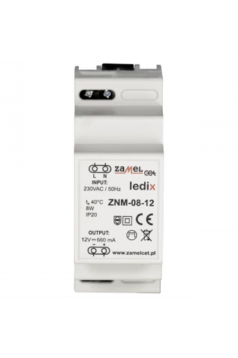 ZNM-08-12 LED tápegység; moduláris TH-35; 12V DC; 8W; IP20