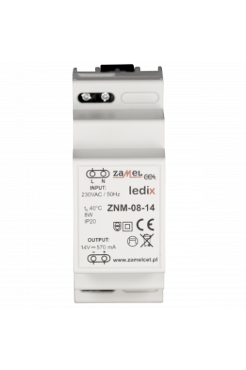 ZNM-08-14 LED tápegység; moduláris TH-35; 14V DC; 8W; IP20 (Ledix)