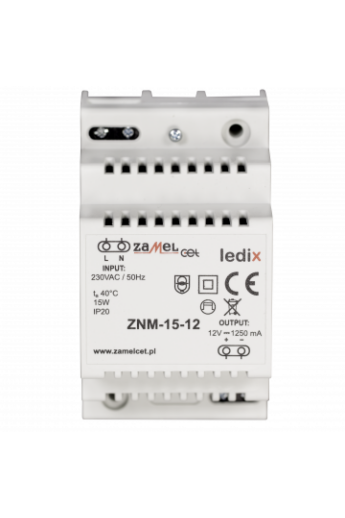 ZNM-15-12 LED tápegység; moduláris TH-35; 12V DC; 15W; IP20