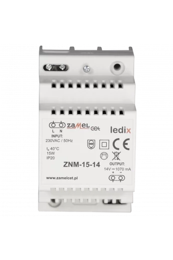 ZNM-15-14 LED tápegység; moduláris TH-35; 14V DC; 15W; IP20 (Ledix rendszer)