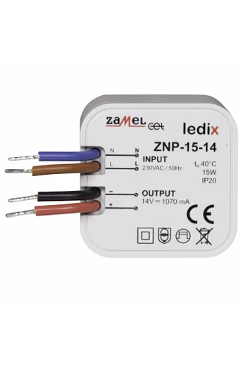 ZNP-15-14 LED tápegység; kötődobozba; 14V DC; 15W (Ledix)