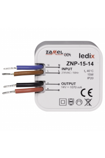 ZNP-15-14 LED tápegység; kötődobozba; 14V DC; 15W (Ledix)