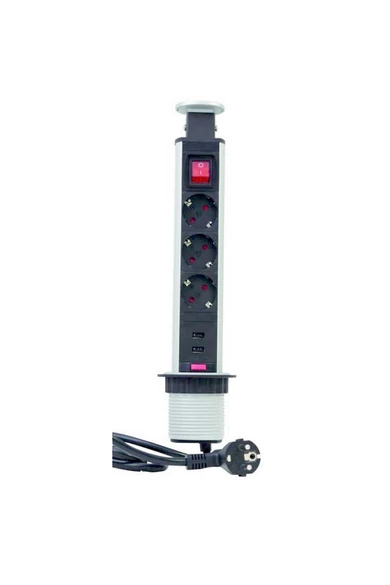 Energiaoszlop asztali, süllyeszthető 3 dugalj+USB kapcs