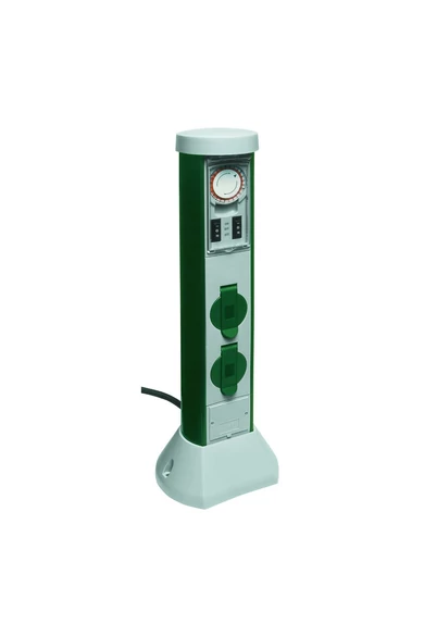 Kerti energiaoszlop 2 dugaljjal, mechanikus időkapcsolóval, GreenCraft 5m vezetékkel IP44