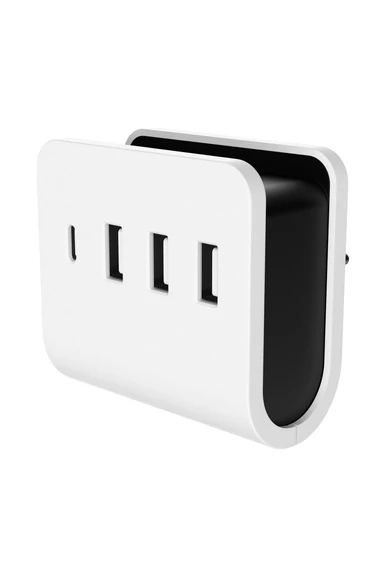 USB 4-es töltőadapter 3xUSB-A+1xC telefontartóval
