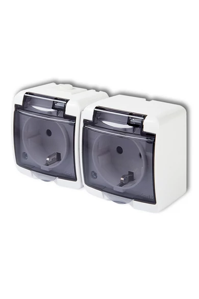 Aquastar 2-es földelt dugalj, átlátszó csapfedeles, IP54, fehér