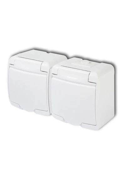 Aquastar 2-es földelt dugalj, csapfedeles, IP54, fehér