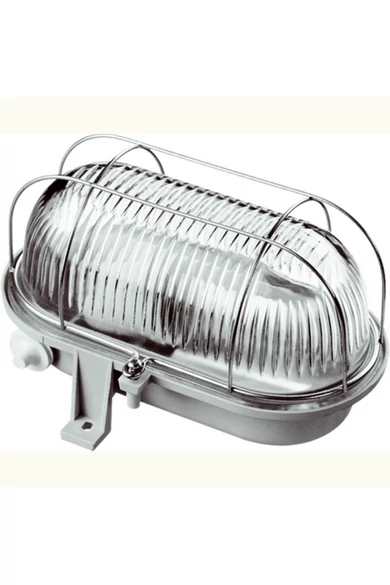 Hajólámpa, ovális, fémrácsos 100W, szürke