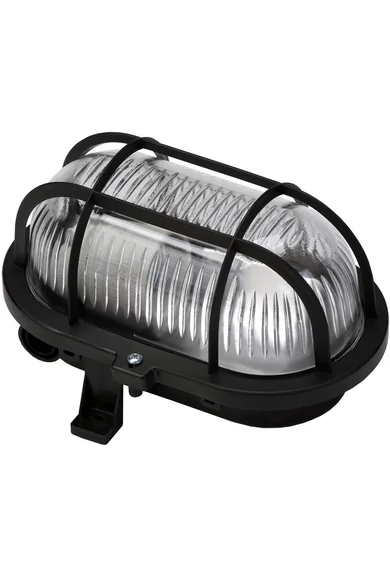 Hajólámpa, ovális, műanyagráccsal 60W, fekete