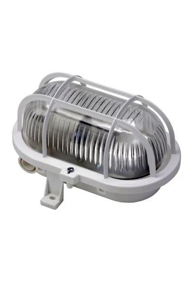Hajólámpa, ovális, műanyagráccsal 60W, fehér