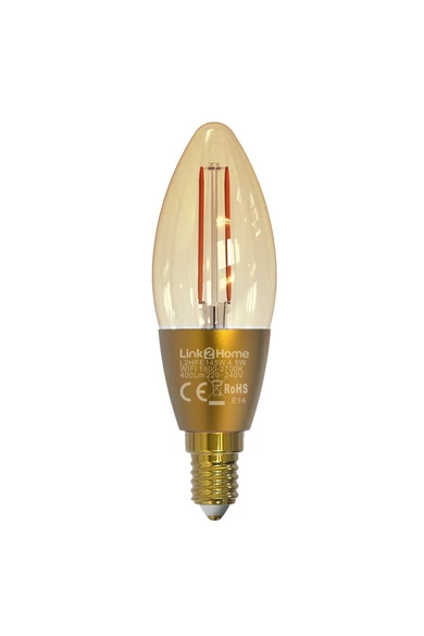 Link2Home Pro, WiFi okos izzó LED fényforrás, E14, 4.5W, 400lm, 1800-2700K, 8008H