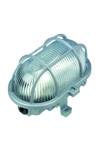 Hajólámpa, ovális, műanyagráccsal 60W, szürke