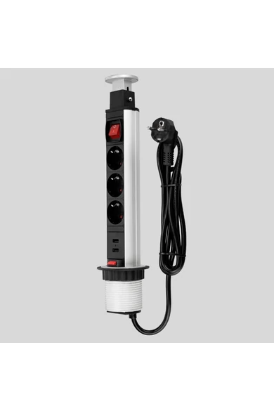 GAO, Asztali energiaoszlop, süllyeszthető, 3db aljzat + 2db USB-A | 0012398712