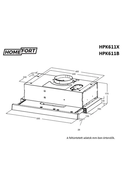 HOMEFORT Beépíthető sütő + kerámia főzőlap + ajándék kihúzható elszívó, HSB64DGB + HFBK64T2B + HPK611B, fekete | 70547