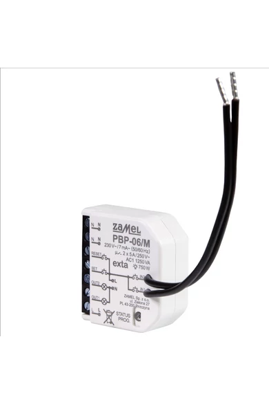 Bistabil relé, 230V AC, 2x 5A, kötődobozba szerelhető, PBP-06/M