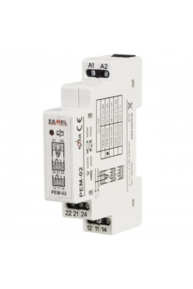 Hálózati elektromágneses relé, 24V AC/DC, 2x8A, PEM-02/024