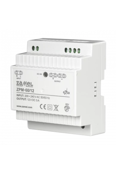 Kapcsolóüzemű tápegység, 12V DC, 60W, 5A, ZPM-60/12