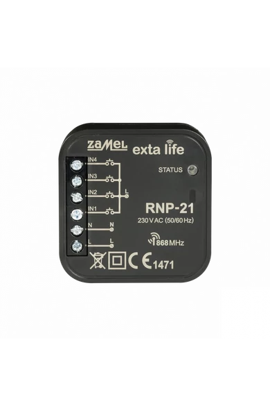 EXTA LIFE 4 csatornás univerzális (Schneider, Legrand...) adóegység, 230V, szerelvénydobozba, RNP-21