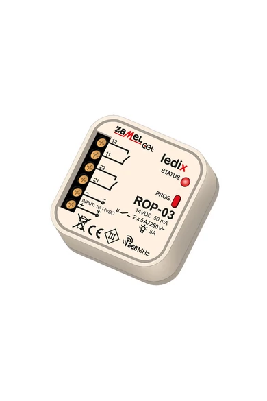 ROP-03, 10-14V DC, 5A,  2 csatornás univerzális vevőegység, távvezérelhető