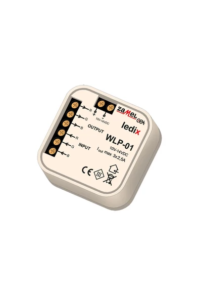 WLP-01, univerzális RGB erősítő, 10-14V DC, 2,5A, 3 kimenet