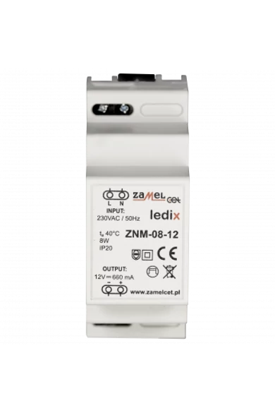 ZNM-08-12 LED tápegység; moduláris TH-35; 12V DC; 8W; IP20