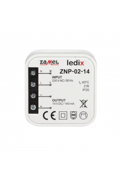 ZNP-02-14 LED tápegység; kötődobozba; 14V DC; 2W (Ledix)