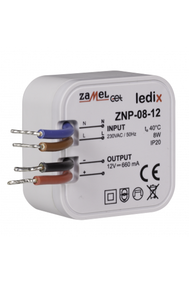 ZNP-08-12 LED tápegység; kötődobozba; 12V DC; 8W
