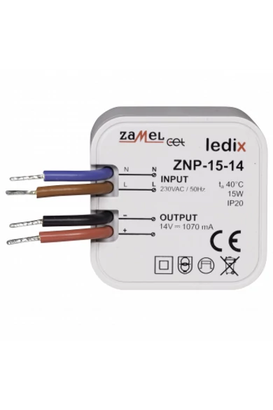 ZNP-15-14 LED tápegység; kötődobozba; 14V DC; 15W (Ledix)